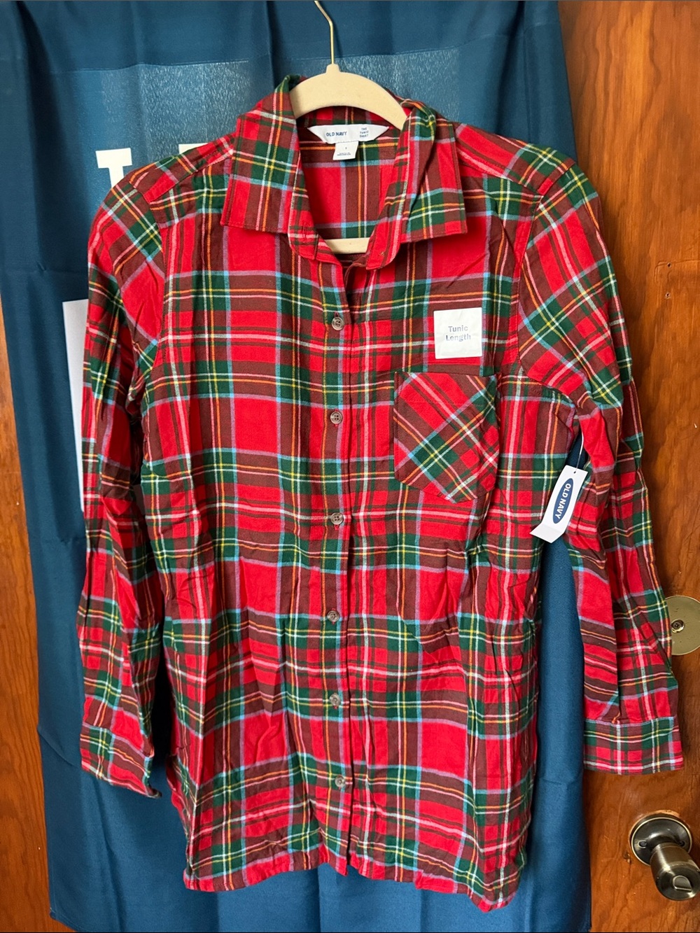 Old Navy Red Green Plaid Button-Up Tunic